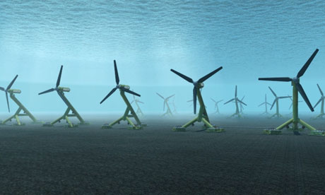  图片：海底潮汐发电设备的外形与风力涡轮机十分相似（自路透社）